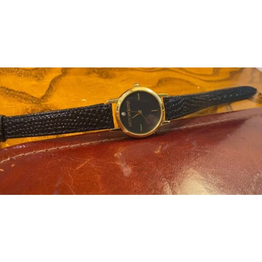 Women's 25mm Gold Tone Lifelong Watch, Motophoto Logo Face, Leather Band